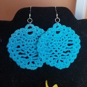 Blue hand crocheted earrings
